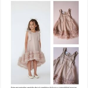 Girls' Pink Tulle Dress with Ruffle Hem